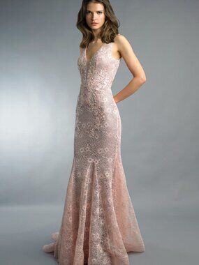 D9646L Floral Lace Gown - Pink